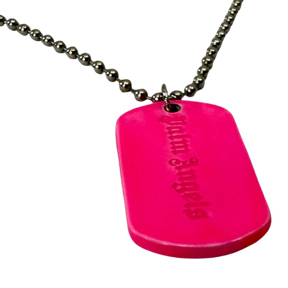 PALM ANGELS Men's Logo-engraved Dog Tag Brass Necklace in Fuscia - Picture 4 of 10